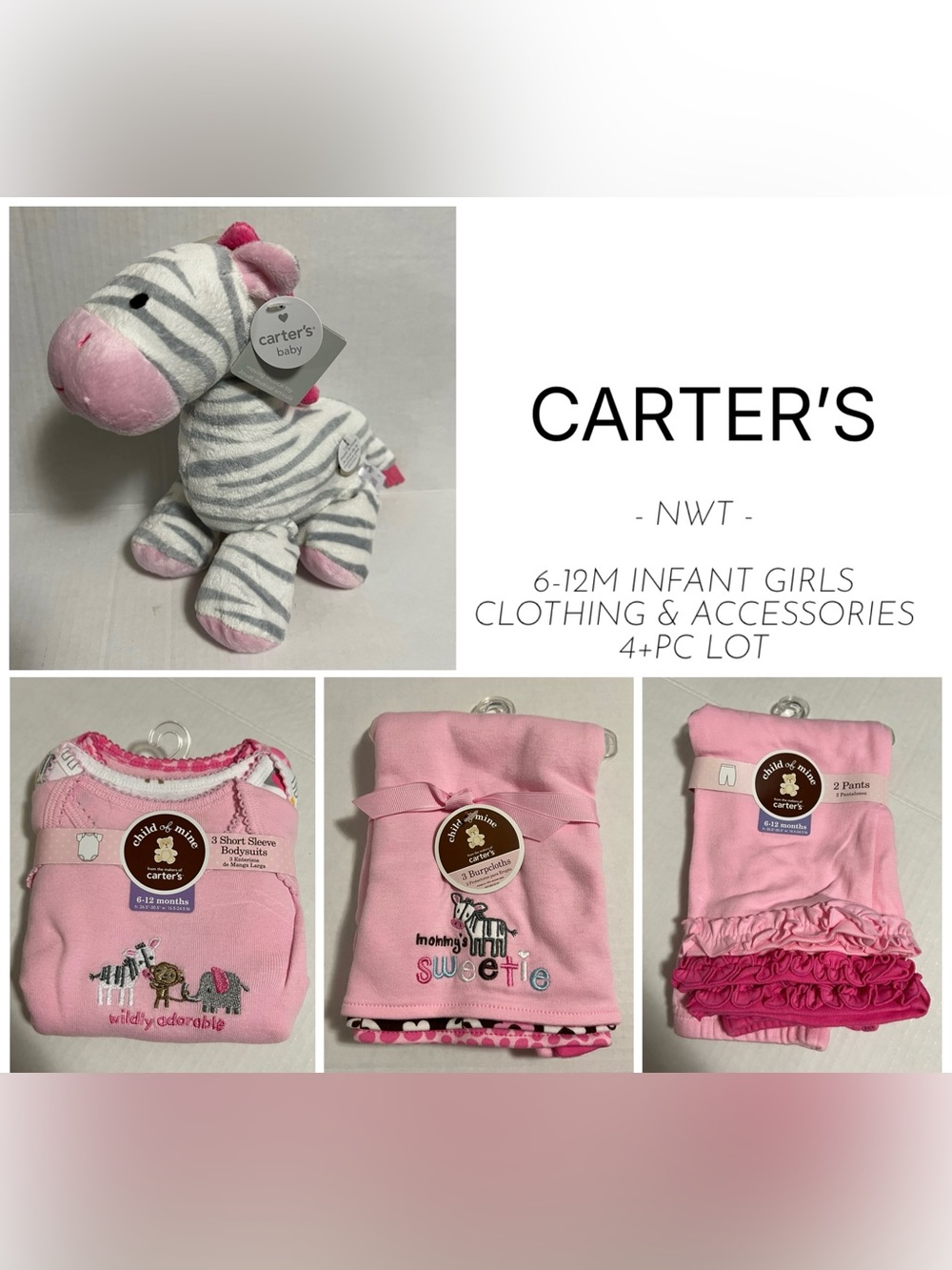 🆕CARTER’S - 6/12M - NWT - 4+PC INFANT GIRLS SAFARI CLOTHING & ACCESSORIES LOT